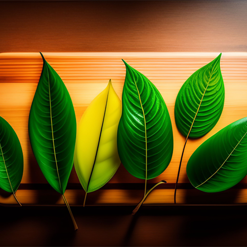 Kratom leaves on a wooden board