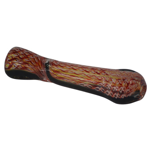 Red and Black Sparkle Chillum Pipe with Dichroic Swirls