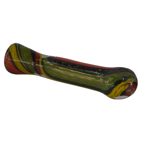 Rasta and Black Sparkle Chillum Pipe with Dichroic Swirls