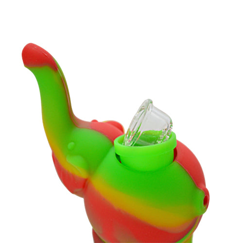 Five Different Color Silicone Elephant Bubblers with Glass Bowls
