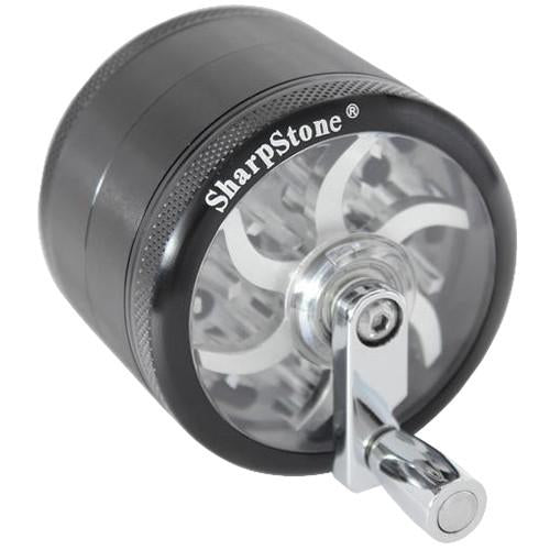 Sharpstone grinder with hand crank and kief catcher