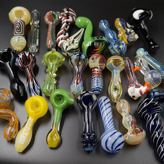 A selection of glass pipes for smoking herbs