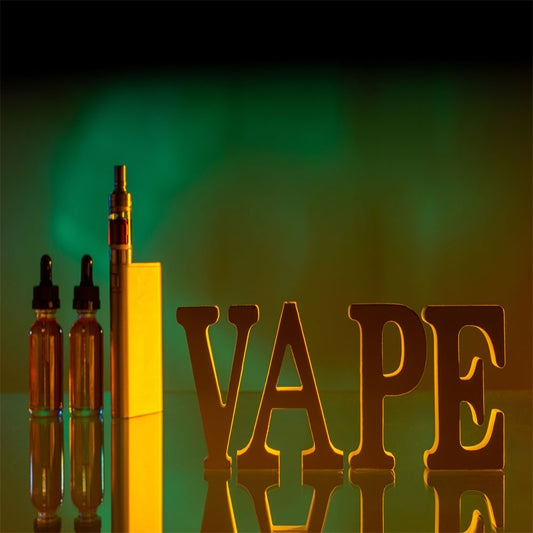 Image with vape juice, oil vape and vape spelt out