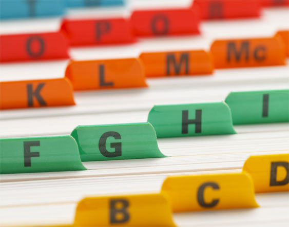 Dispensary documents arranged by alphabets