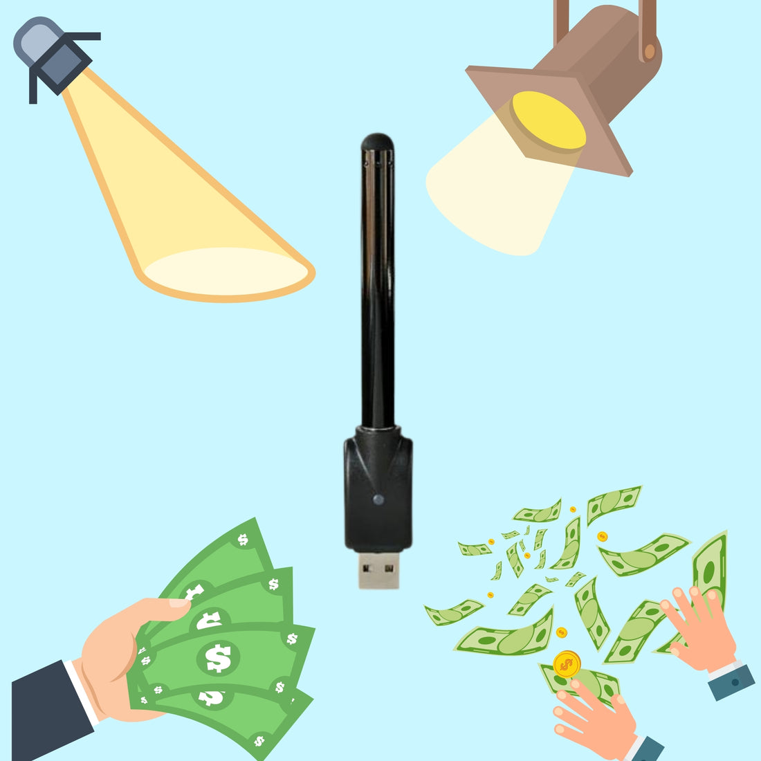 black SteamCloud Stylus Vape Pen with cash being thrown at it 