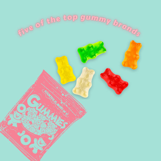 CBD gummy bears with top gummy brands text overlay