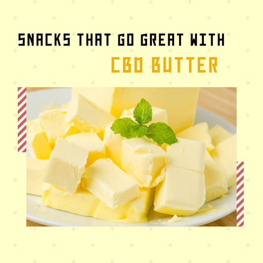 Plate of CBD butter under blog title text