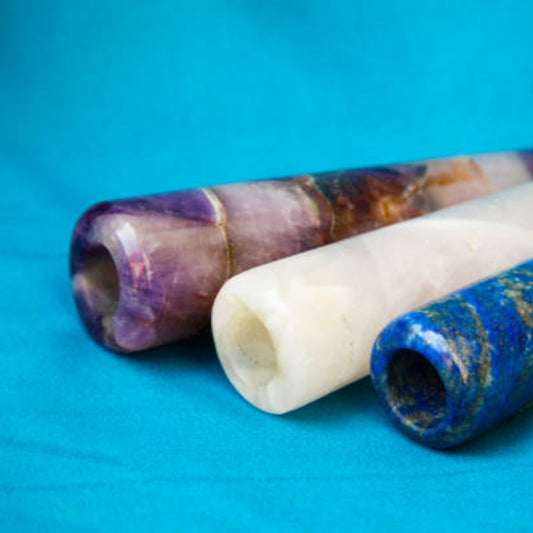 3 Glass Chillum Pipes with blue background