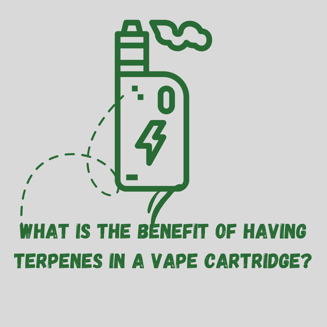 Box mod vape with benefit of terpenes in vape cartridge text overlay