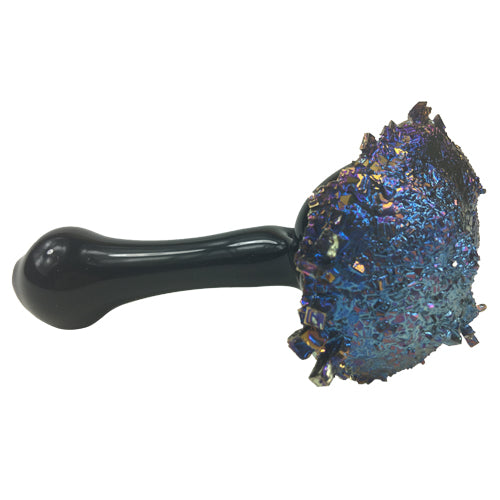 Hand Blown Glass Black Spoon Pipe Dipped into Bismuth