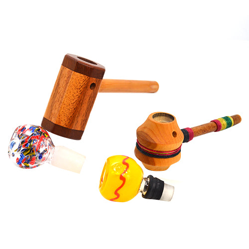 Wooden Vintage Pipes with Bong Bowls