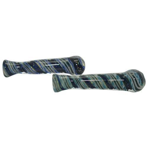 Glass Chillum Pipe Colored Swirls Side View