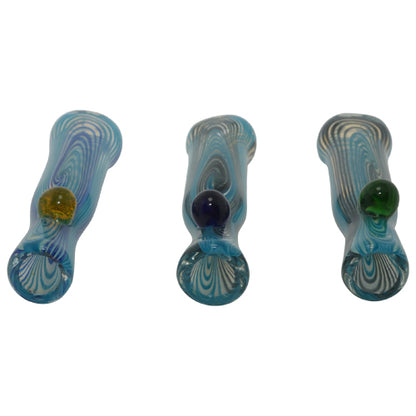 Marble Nub on Hand Blown Glass Chillum Pipe