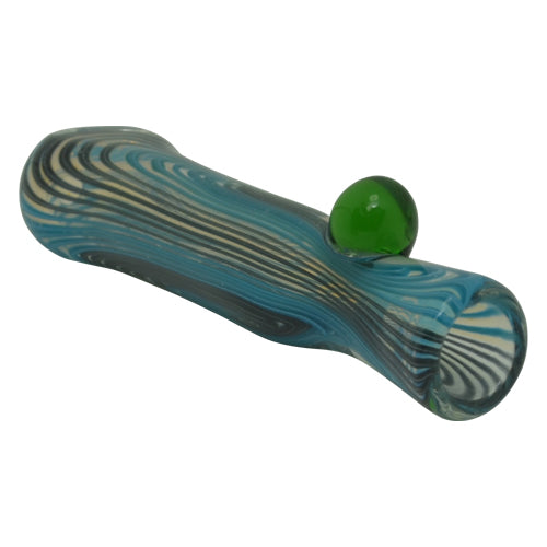 hand blown glass chillum pipe with green colored marble nub.