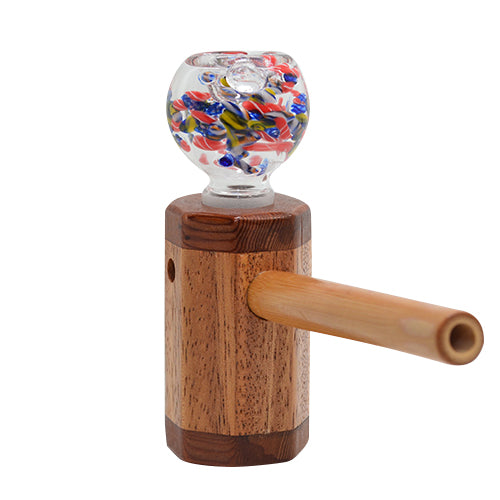 Wooden Vintage Pipe with Clear Glass Bong Bowl
