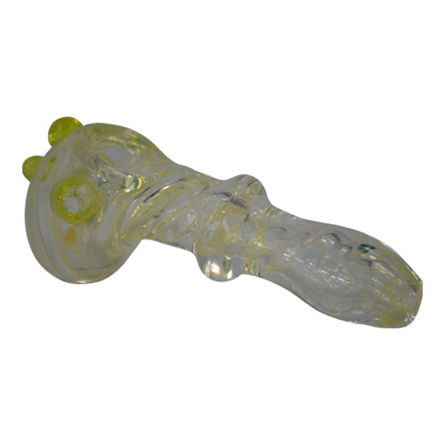 Yellow color changing glass pipe comes with nubs on bowl piece