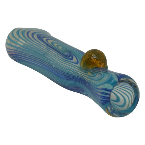 hand blown glass chillum pipe with gold colored marble nub.